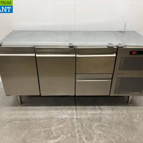 Catertech-Kühlarbeitsplatte aus Edelstahl, 2 Schubladen und 2 Türen, 180 cm, 230 V, Gastronomie