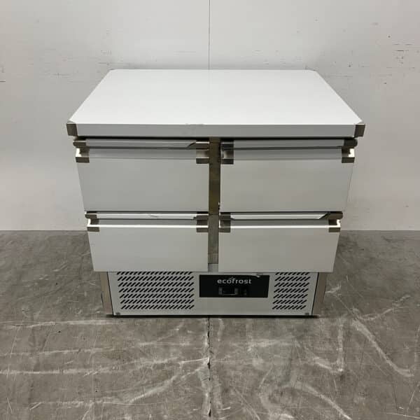 Edelstahl-Kühlarbeitsbank „Ecofrost“ mit 4 Schubladen, 90 cm, 230 V, Gastronomie