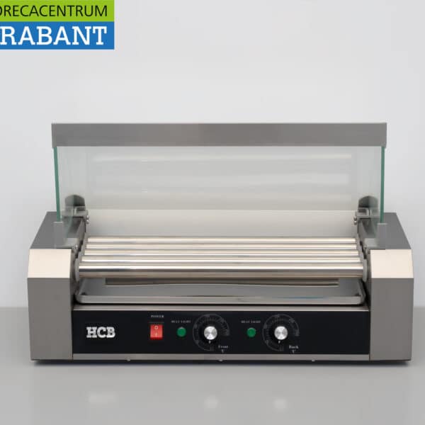 HCB Edelstahl-Hotdog-Grill mit 5 Rollen und Glasabdeckung, 230 V, Gastronomie