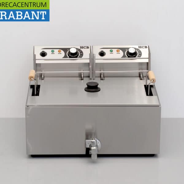 HCB Edelstahl-Frittiergerät für Fisch und Krapfen, 14 Liter, mit Ablasshahn, 230 V, Gastronomie
