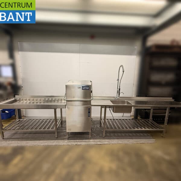 Edelstahl-Geschirrspülmaschine Rhima WD6 mit Durchlaufsystem und Zu- und Ablaufplatte, 480,5 cm, 400 V, Gastronomie