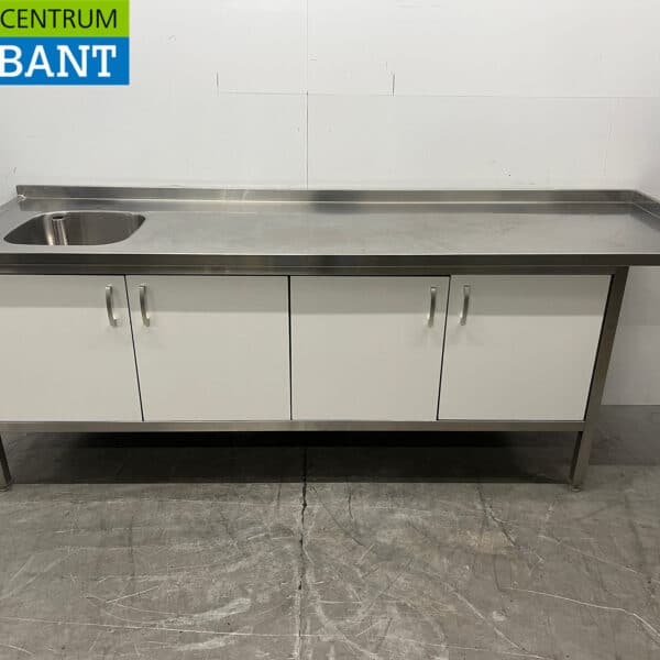 Edelstahl-Spülbecken mit 4 Klapptüren, 240 x 70 x 91 cm, Gastronomie