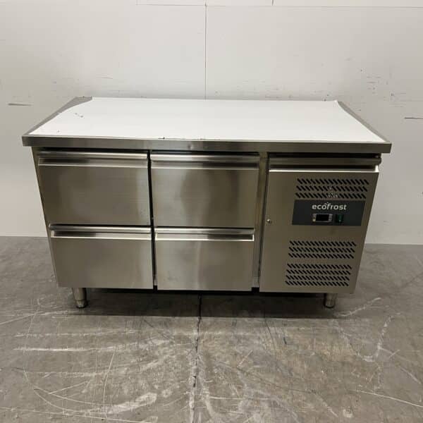 Ecofrost gekühlte Werkbank aus Edelstahl 4 Schubladen 136 cm 230V Horeca