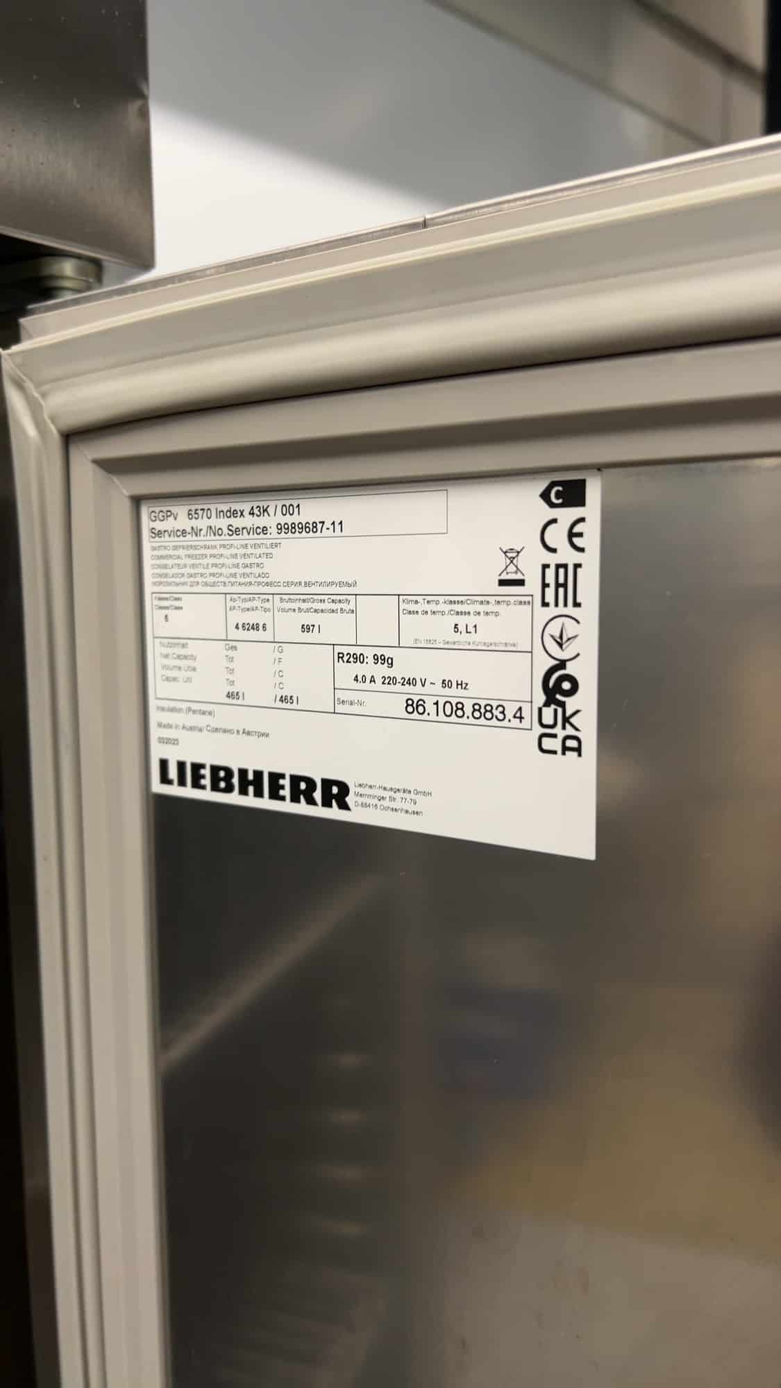 Liebherr-Gefrierschrank aus Edelstahl, 597 Liter, 230 V, Gastronomie