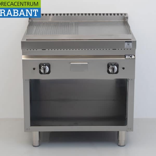 HCB Edelstahl-Bratplatte, glatt / gerippt, 13 kW, 80 cm, Gas, Gastronomie