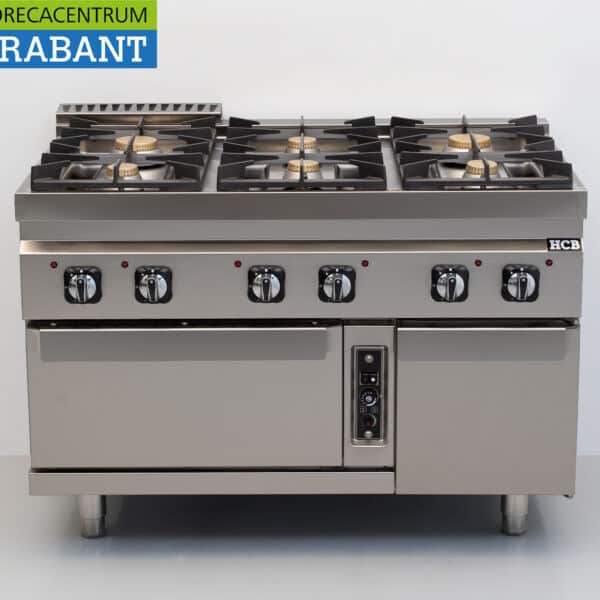 HCB Edelstahl-Gasherd mit 6 Kochstellen und Backofen, Gasbackofen 50,5 kW, GAS, 120 cm, Gastronomie