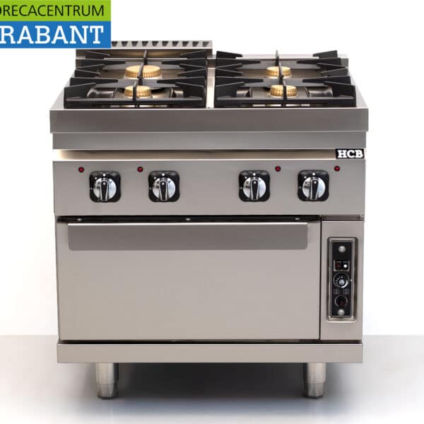 HCB Edelstahl-Gasherd mit 4 Kochstellen und Backofen, Gasbackofen 35 kW, GAS, 80 cm, Gastronomie