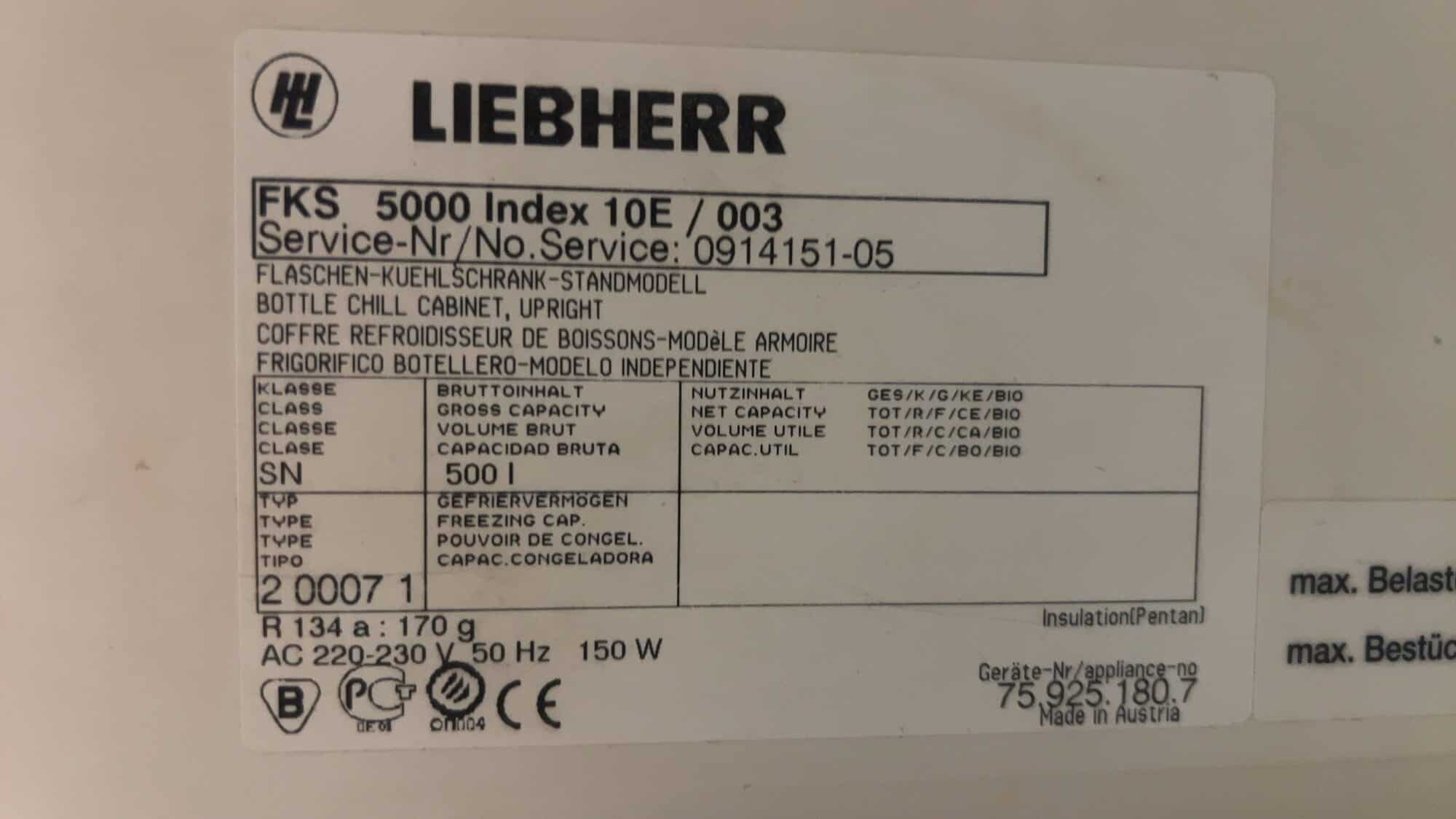 Liebherr FKS 5000 Index 10E/003 Kühlschrank 500 Liter 230 V Gastronomie
