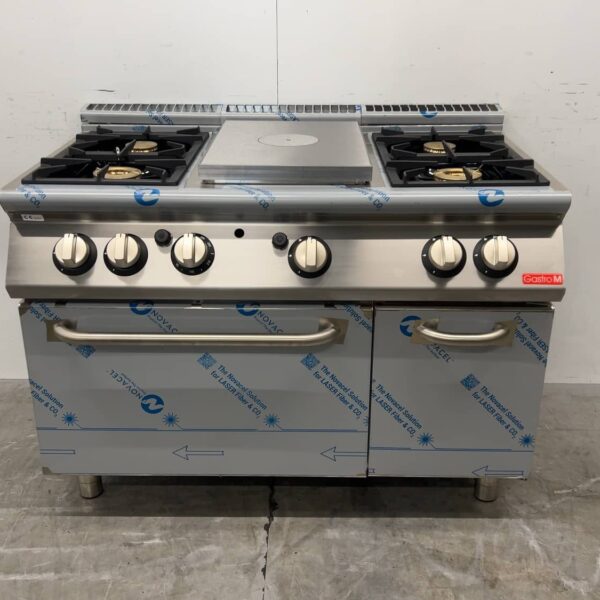 4-Flammen-Gasherd mit Kochplatte und Backofen, 120 x 77,5 x 86 cm, Gastronomie